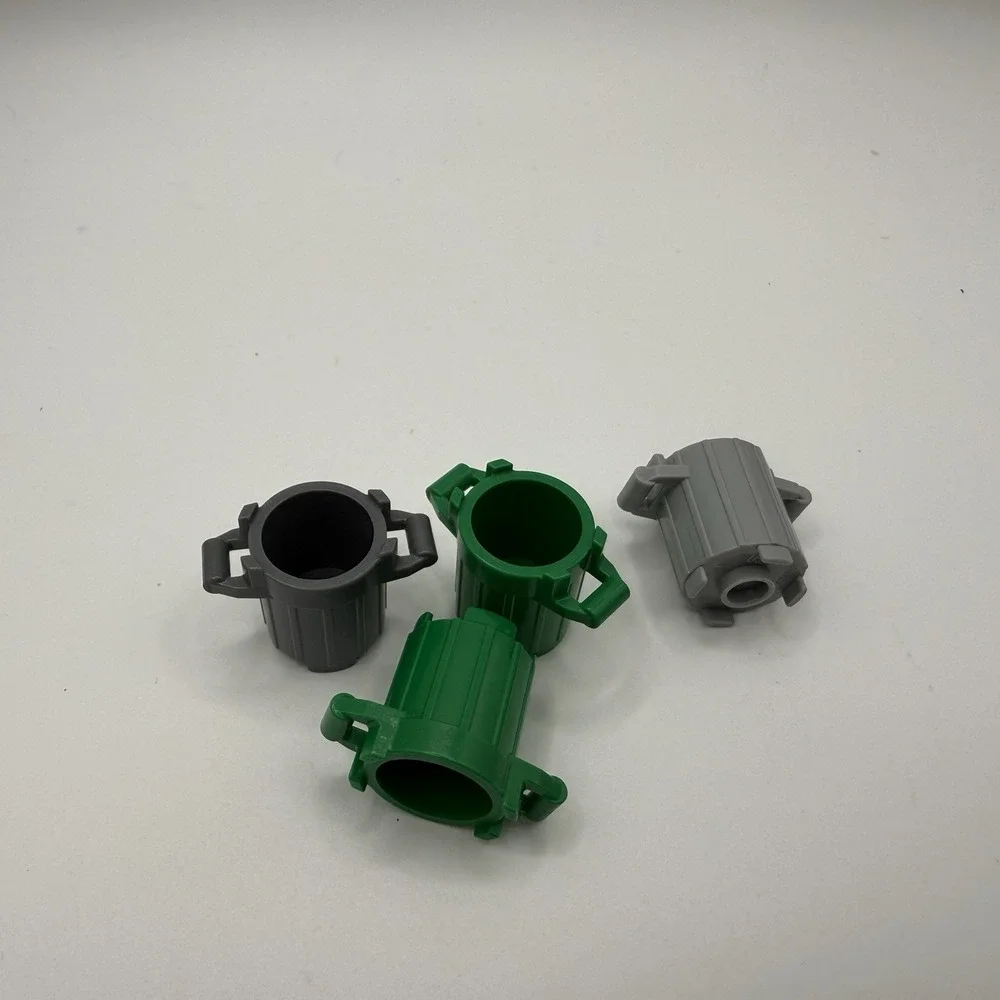 Lot Of 4 Lego Trash Can Green Gray Container Trash Can with 2 Cover Holders 2439 - Picture 3 of 4